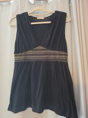Black Embroidered V-Neck Women's Dress